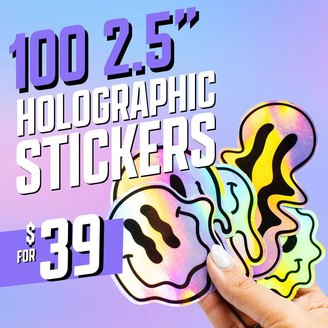 100 2.5" Custom Iridescent Holographic Stickers