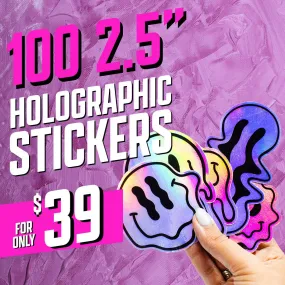 100 2.5" Custom Iridescent Holographic Stickers