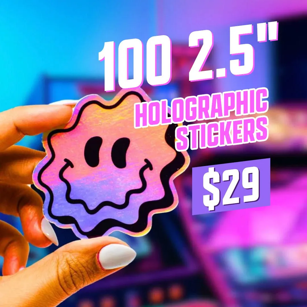 100 2.5" Custom Iridescent Holographic Stickers