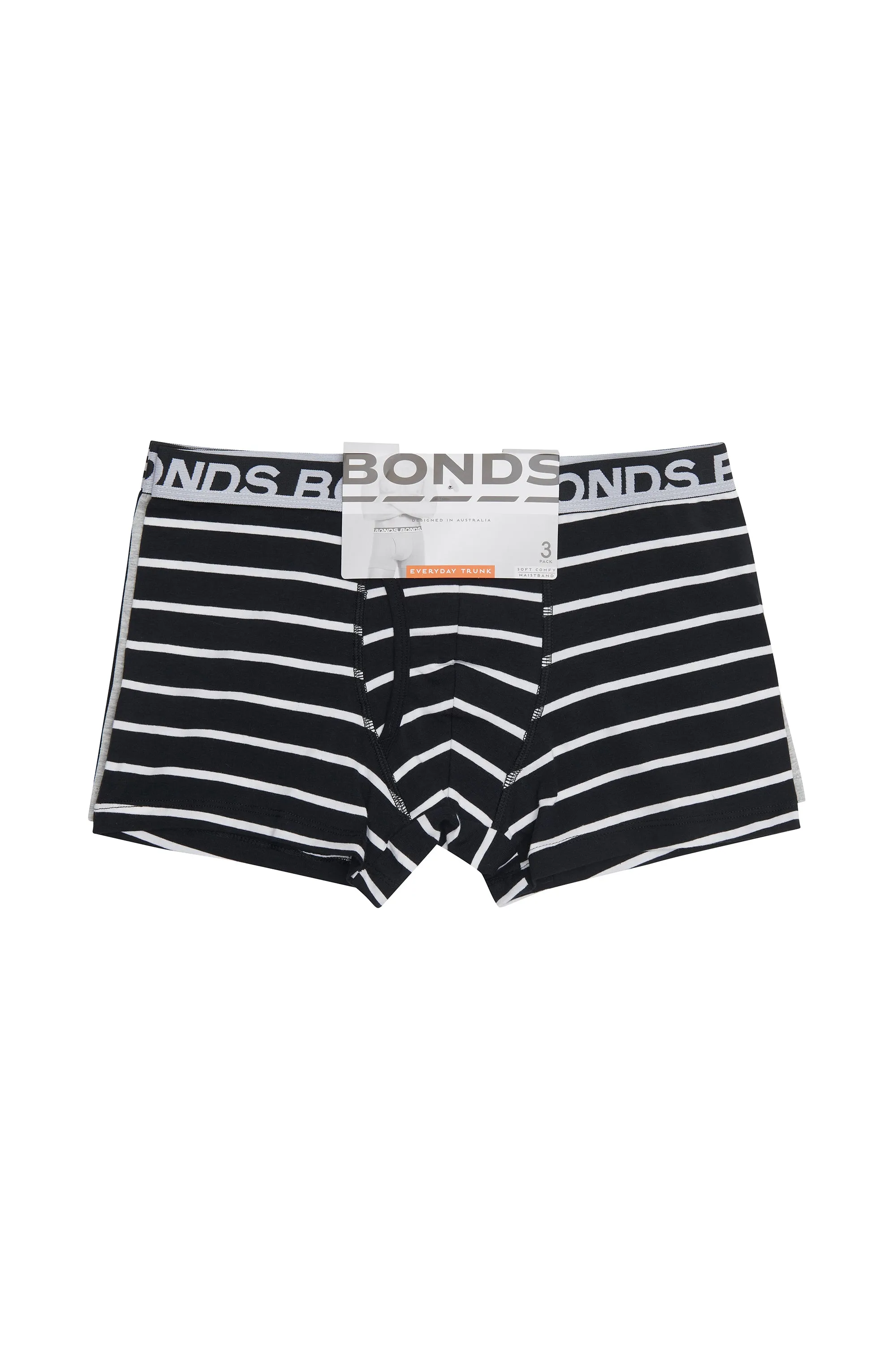 12 X Bonds Mens Everyday Trunks Underwear Black Stripe/Grey/Black