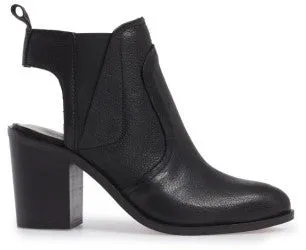 1.STATE Leban Black Leather open Back Block Chunky Heel Cutout Ankle Booties