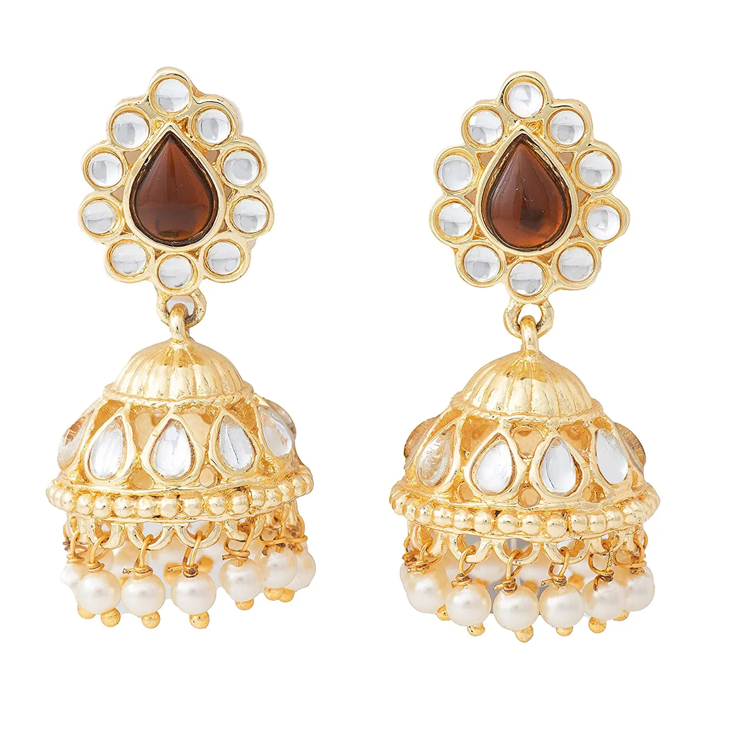 24Kt Gold Plated Kundan amber Jhumkis