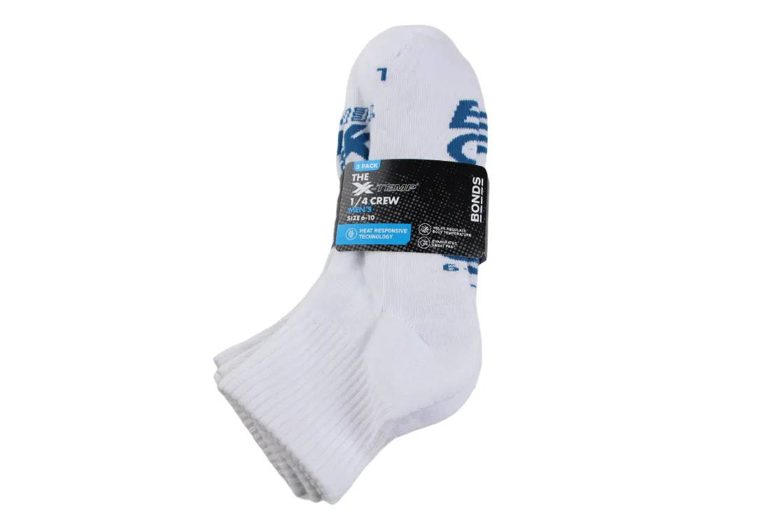 3 Pairs X Bonds Mens X-Temp Quarter Crew Socks White As8