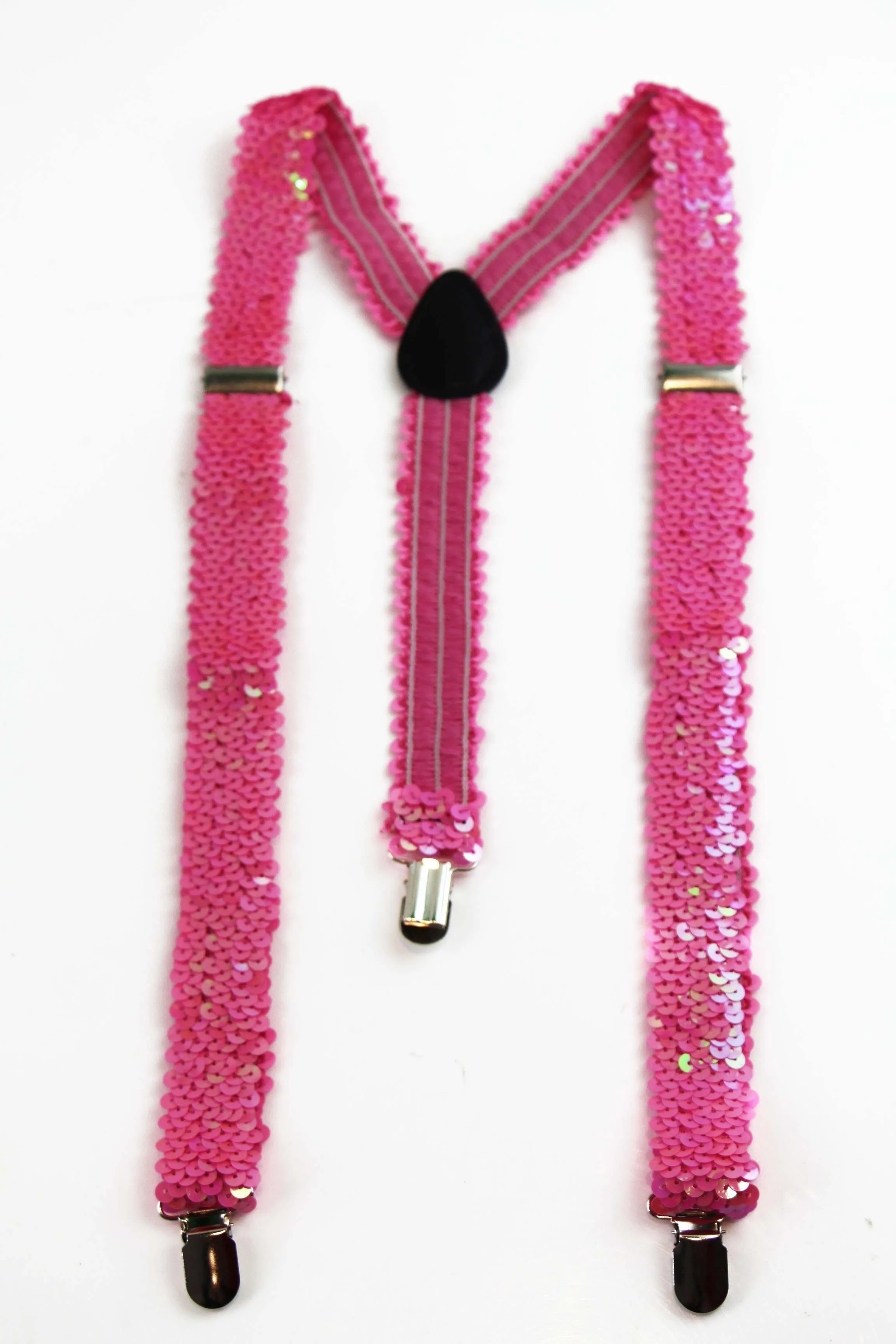 Adjustable 100cm Fluro Pink Mens & Womens Sequin Suspenders