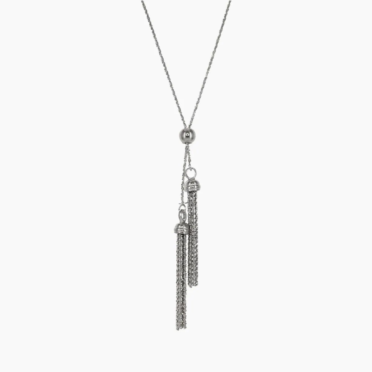 Adjustable Private Collection Two Tassel Necklace in Rhodium Overlay