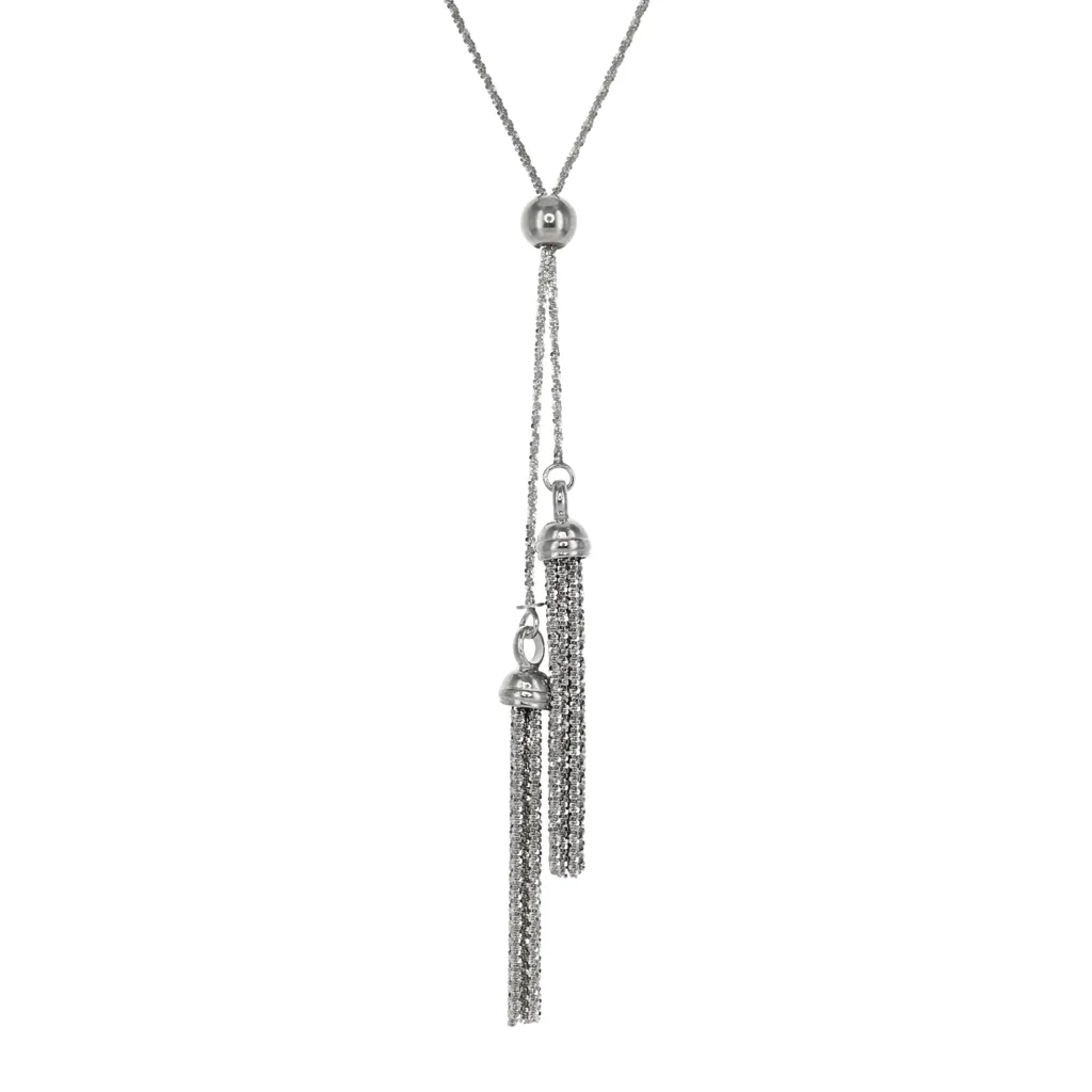 Adjustable Private Collection Two Tassel Necklace in Rhodium Overlay