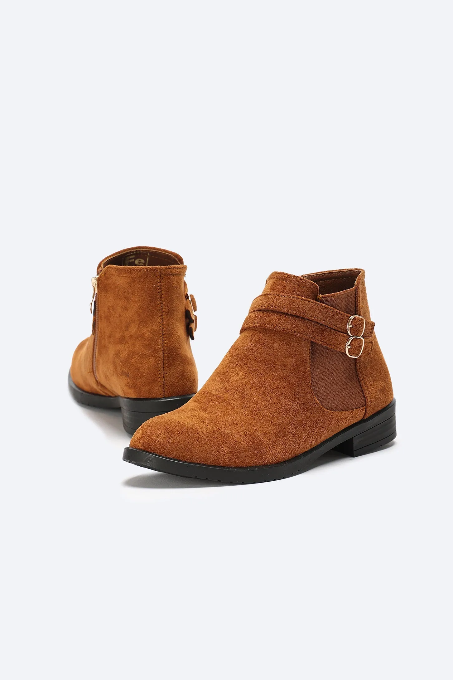 Ankle Boots - Double Buckle Straps - Brown