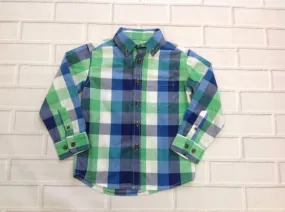 Basic Editions Green Print Plaid Top