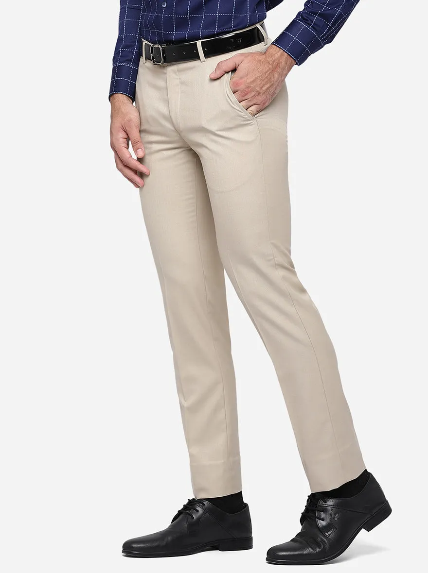 Beige Solid Slim Fit Formal Trouser | Greenfibre