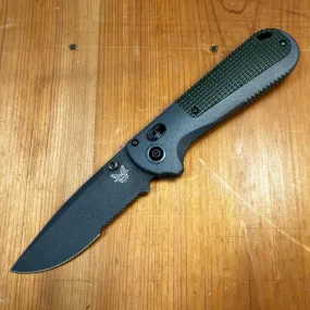 Benchmade 430SBK Redoubt Serrated Drop Point CPM-D2 AXIS Lock Overland Gray Grivory and Forest Green Grip Handle