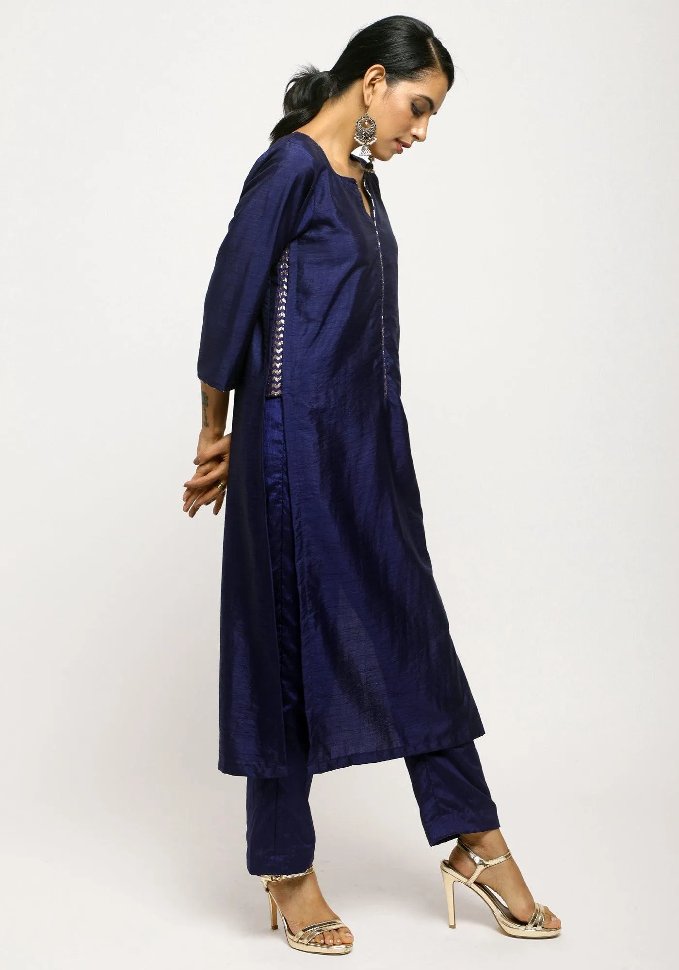 Blue Foil High Slit Kurta