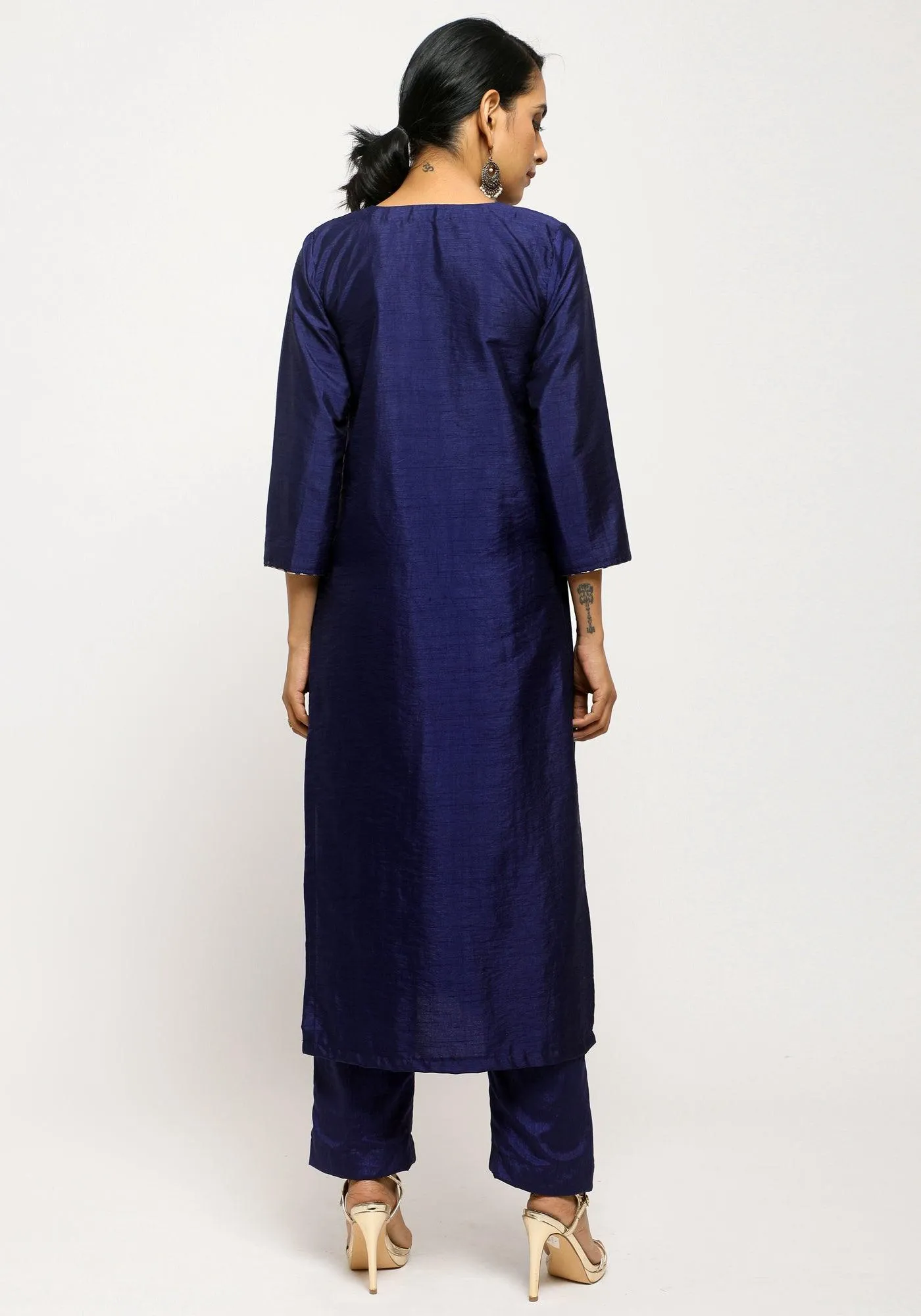 Blue Foil High Slit Kurta