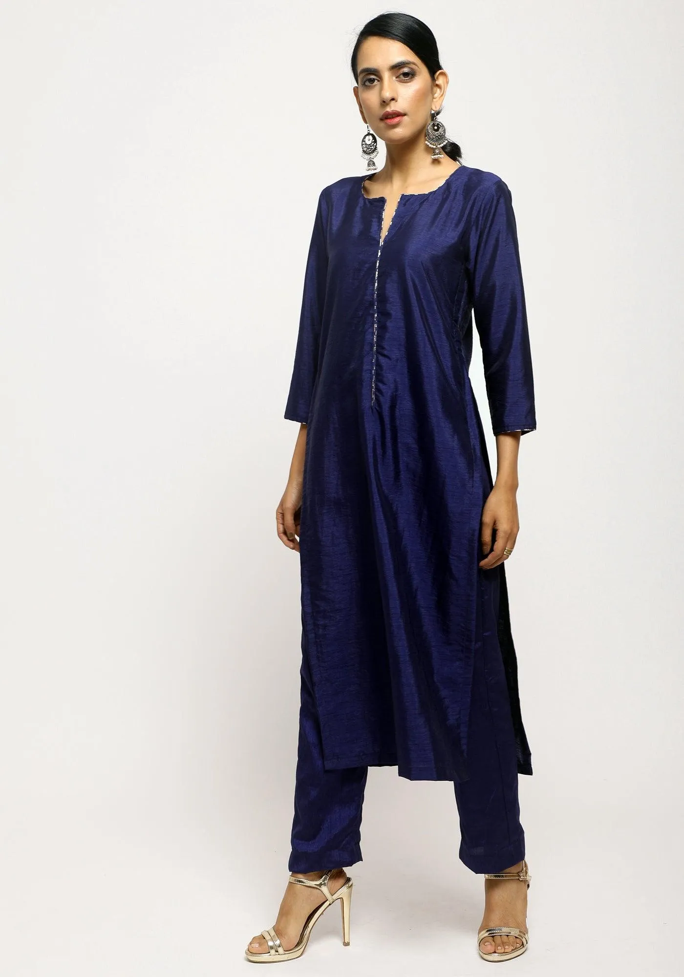 Blue Foil High Slit Kurta