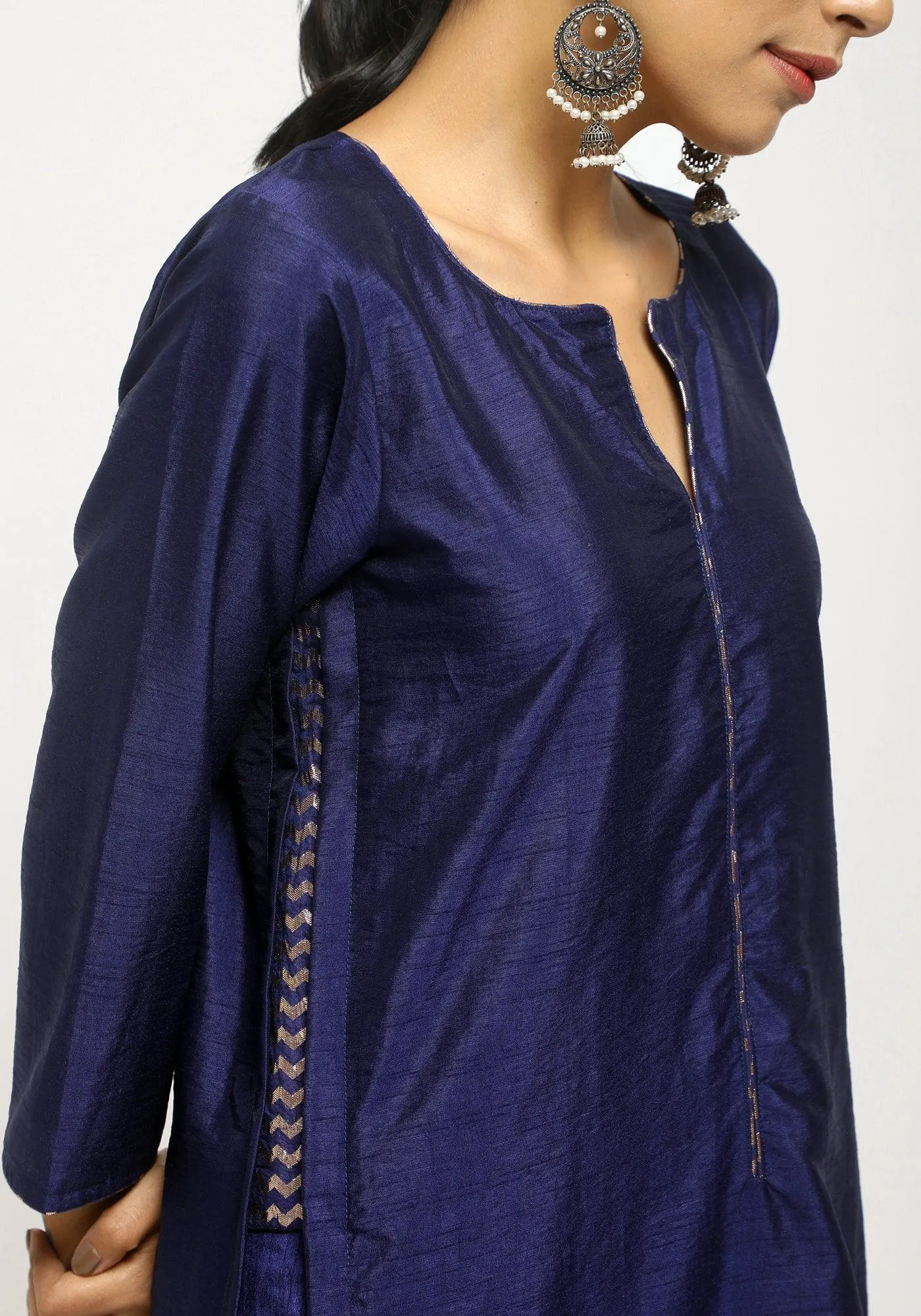 Blue Foil High Slit Kurta