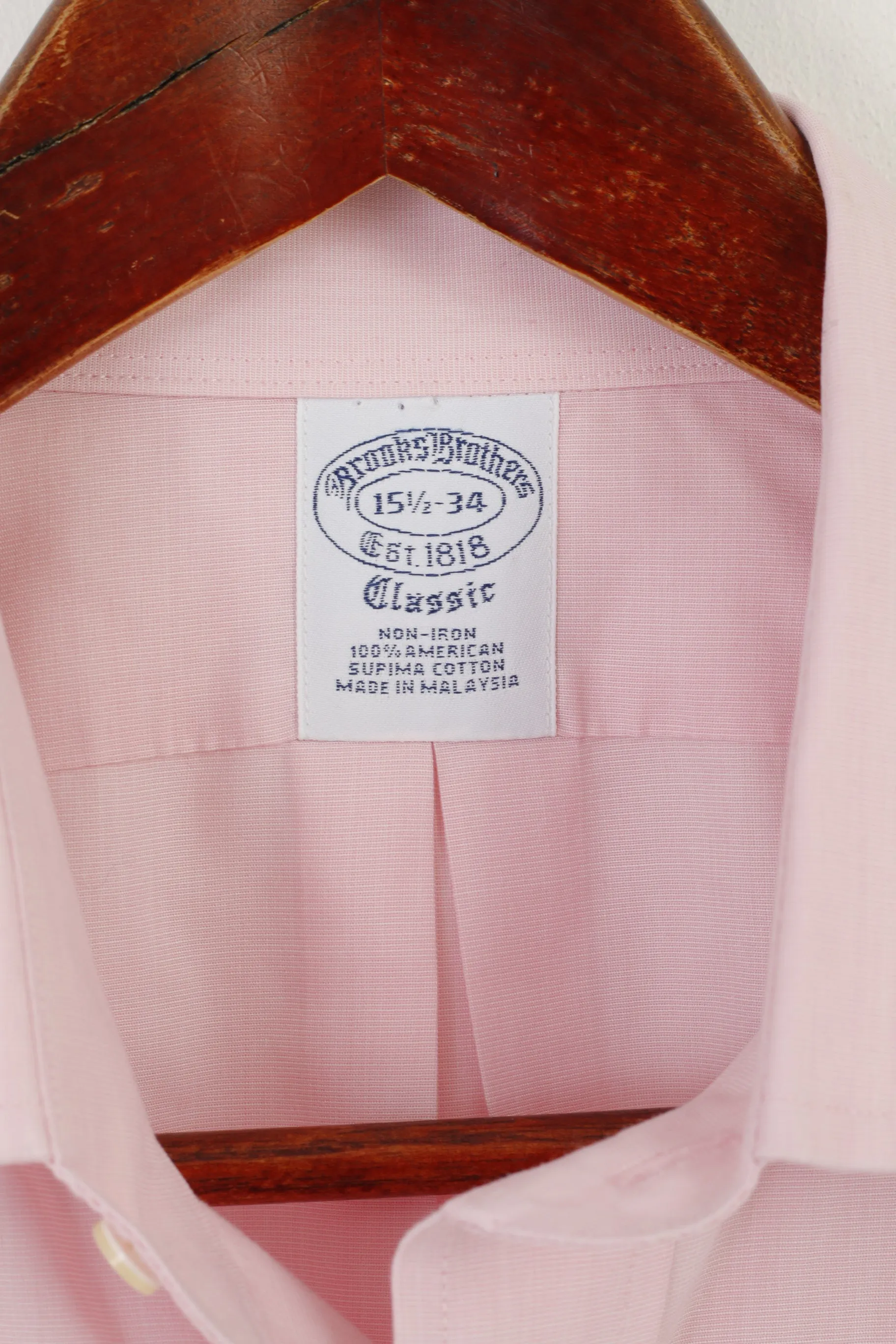 Brooks Brothers Classic Men 15.5 34 L Casual Shirt Pink Cotton Cuff Long Sleeve Top