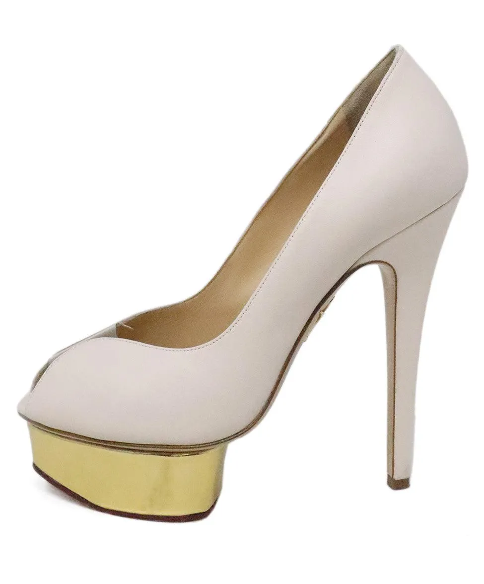 Charlotte Olympia Blush Leather Heels w/ Gold Platform sz 7