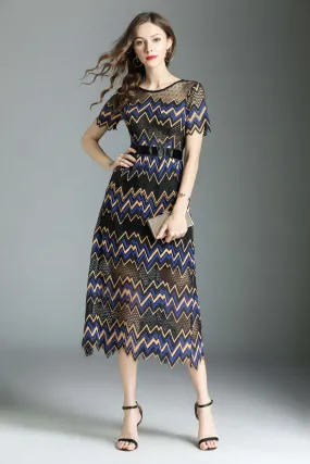 Chevron Sheer-Accent A-Line Dress