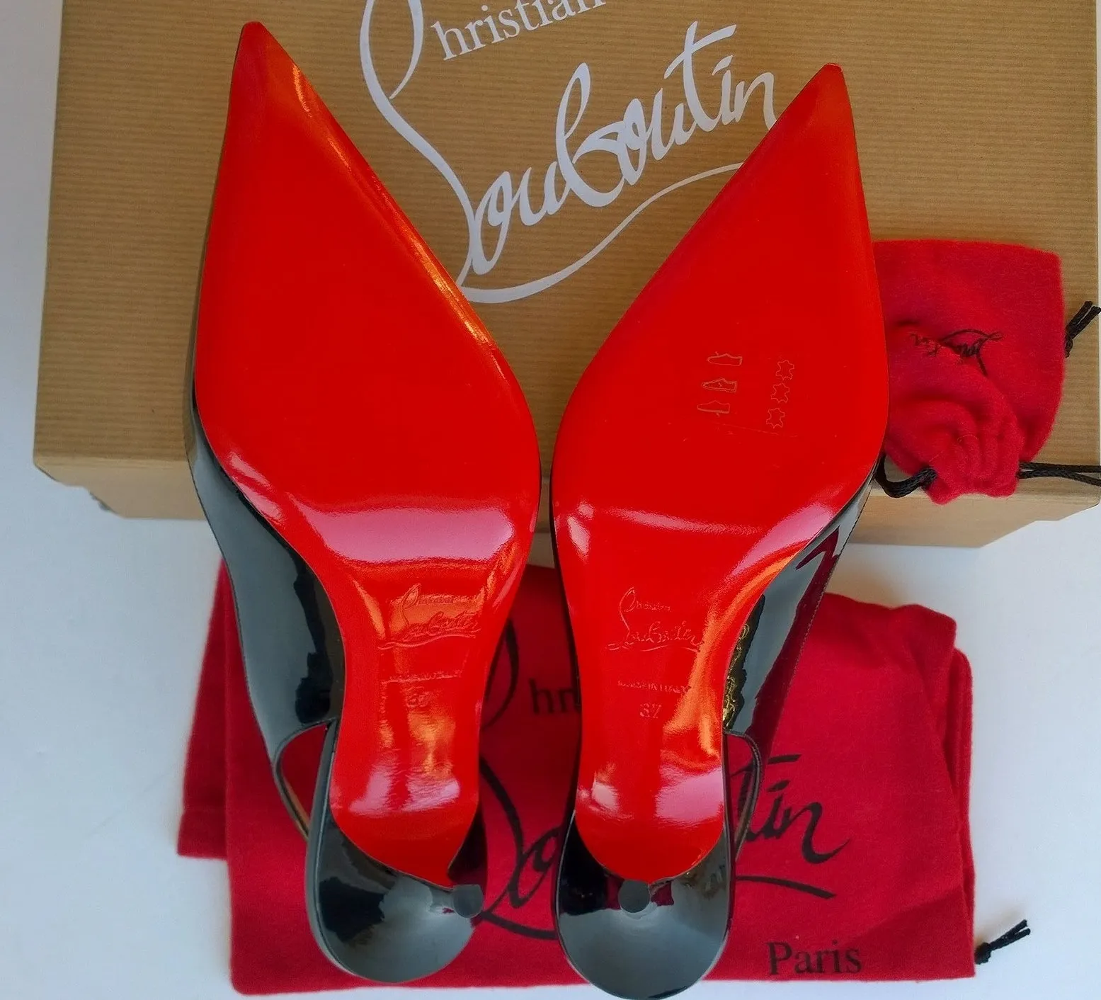 Christian Louboutin Clare 80 Black Patent Slingback Heels new shoes