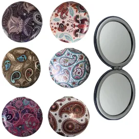 CLEARANCE COSMETIC MIRRORS PAISLY PRINTS (CASE OF 48 - $1.50 / PIECE)  Wholesale Round Cosmetic Mirrors in Assorted Prints SKU: 906-CASHEW-48