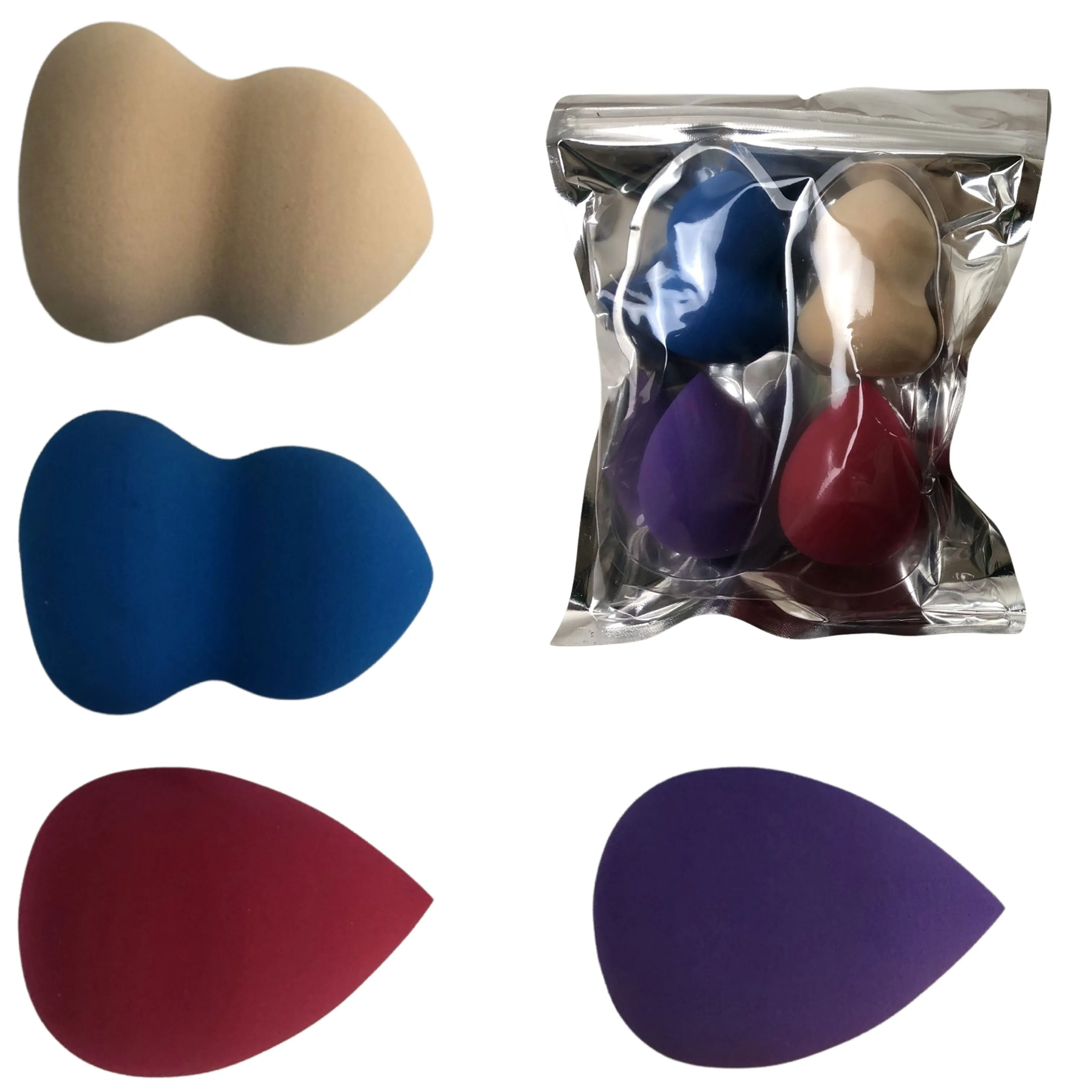 CLEARANCE MAKEUP FOUNDATION SPONGE SET (CASE OF 24 - $2.50 / PIECE)  Wholesale 4 Piece Foundation Sponges SKU: 866-24