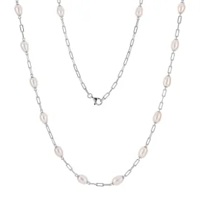 Cultured freshwater pearl necklace in sterling silver