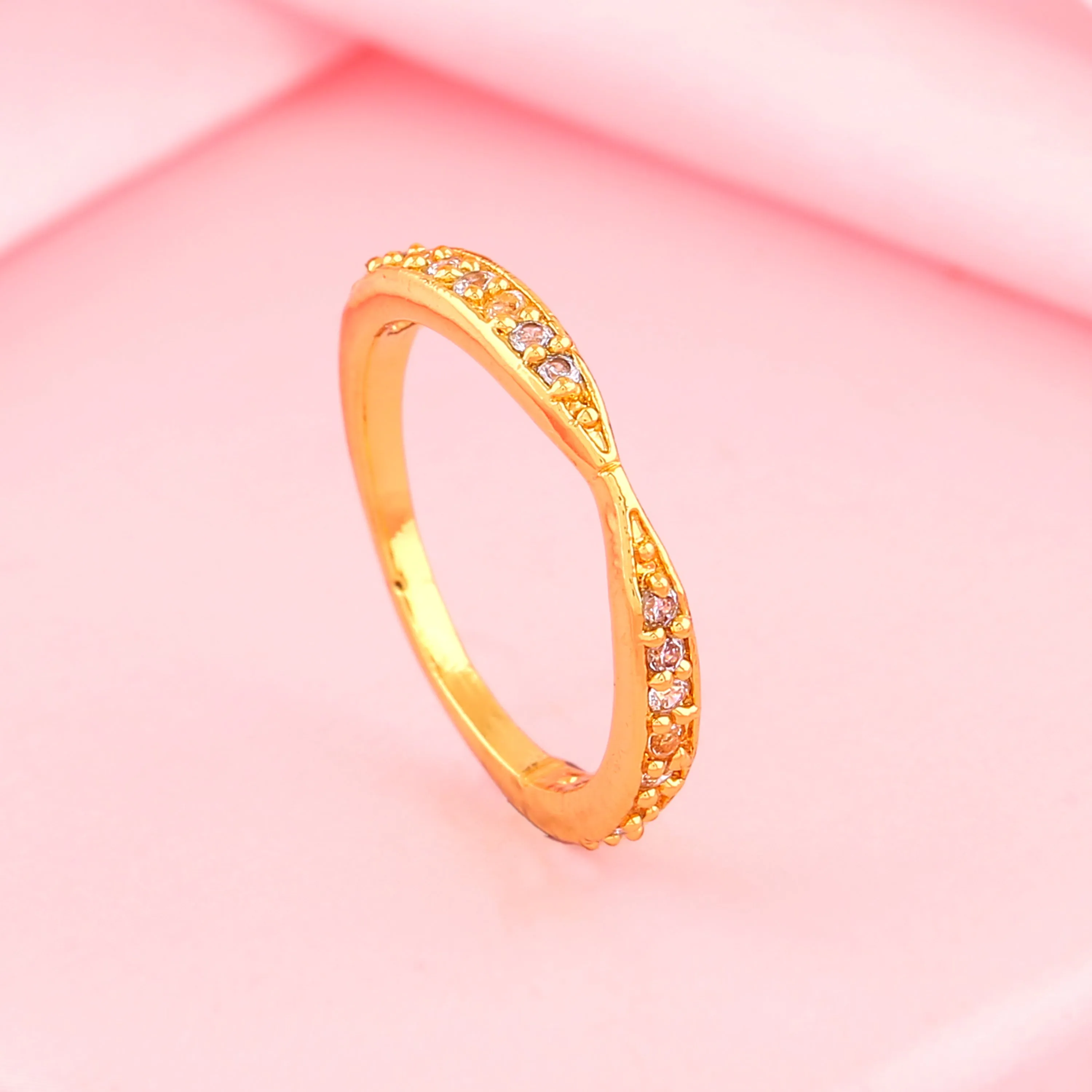 Estele Gold Plated CZ Classic Designer Finger Ring for Women