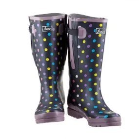 Extra Wide Fit Polka Dot Wellies - Wide in Foot and Ankle - Fit 40-57cm Calf