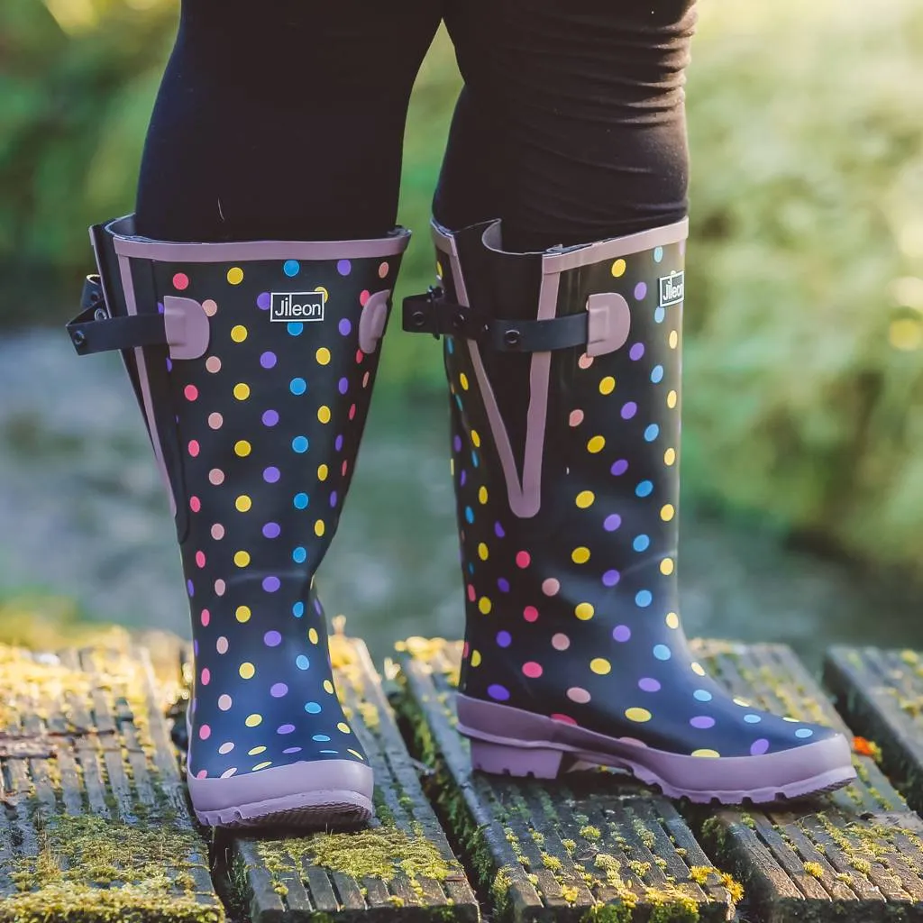 Extra Wide Fit Polka Dot Wellies - Wide in Foot and Ankle - Fit 40-57cm Calf