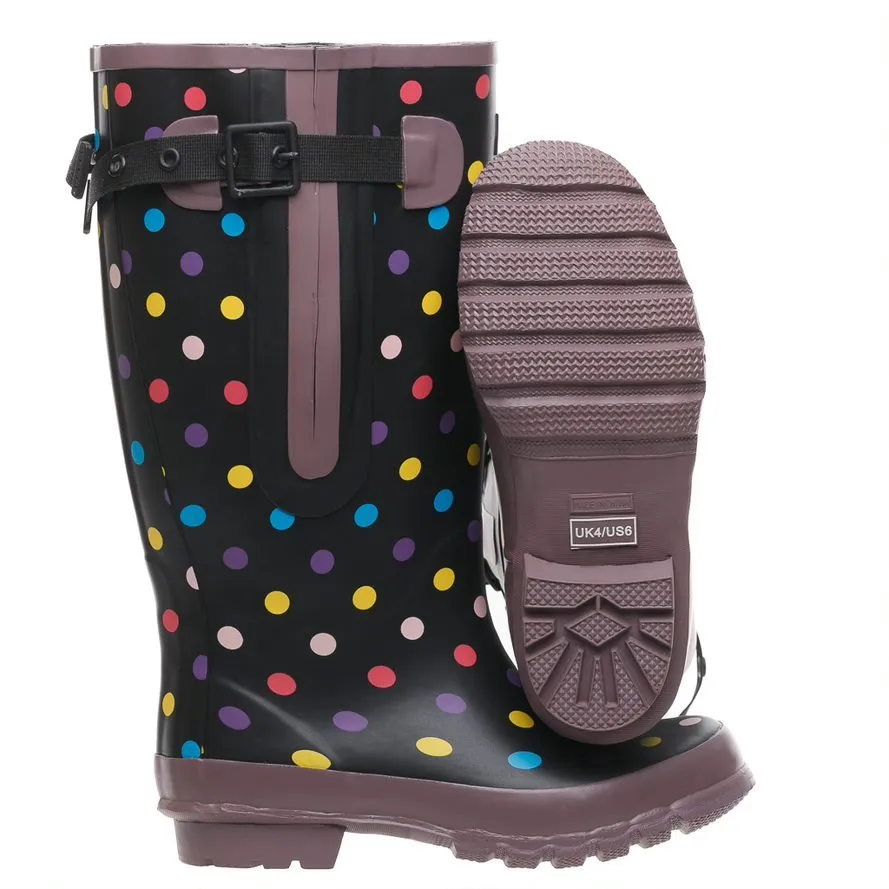 Extra Wide Fit Polka Dot Wellies - Wide in Foot and Ankle - Fit 40-57cm Calf