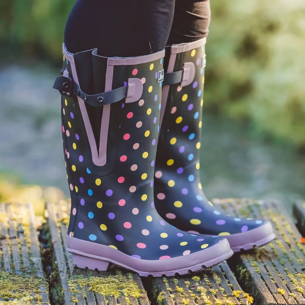 Extra Wide Fit Polka Dot Wellies - Wide in Foot and Ankle - Fit 40-57cm Calf