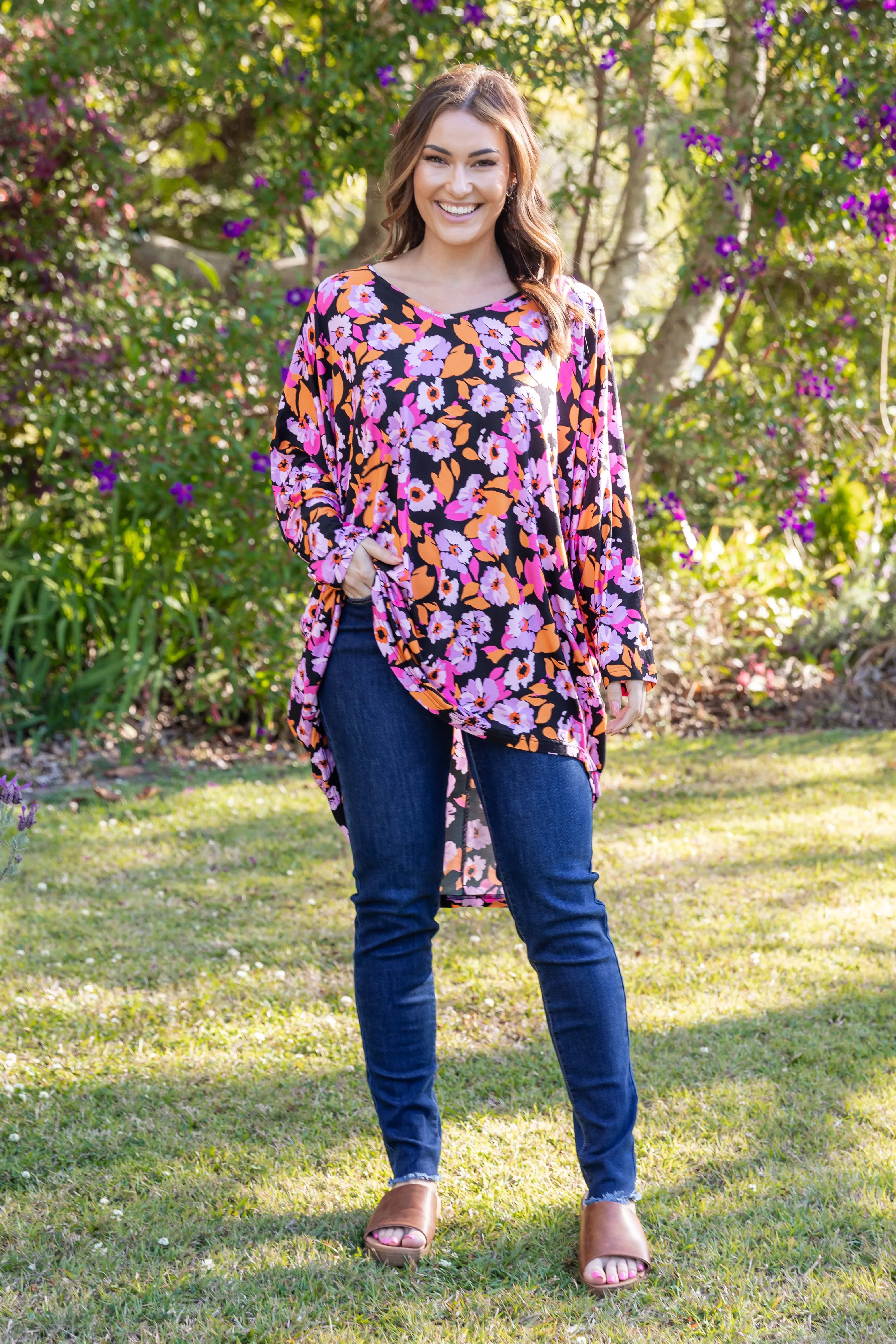 FINAL SALE Long Sleeve Hi Low Miracle Top in Rosella