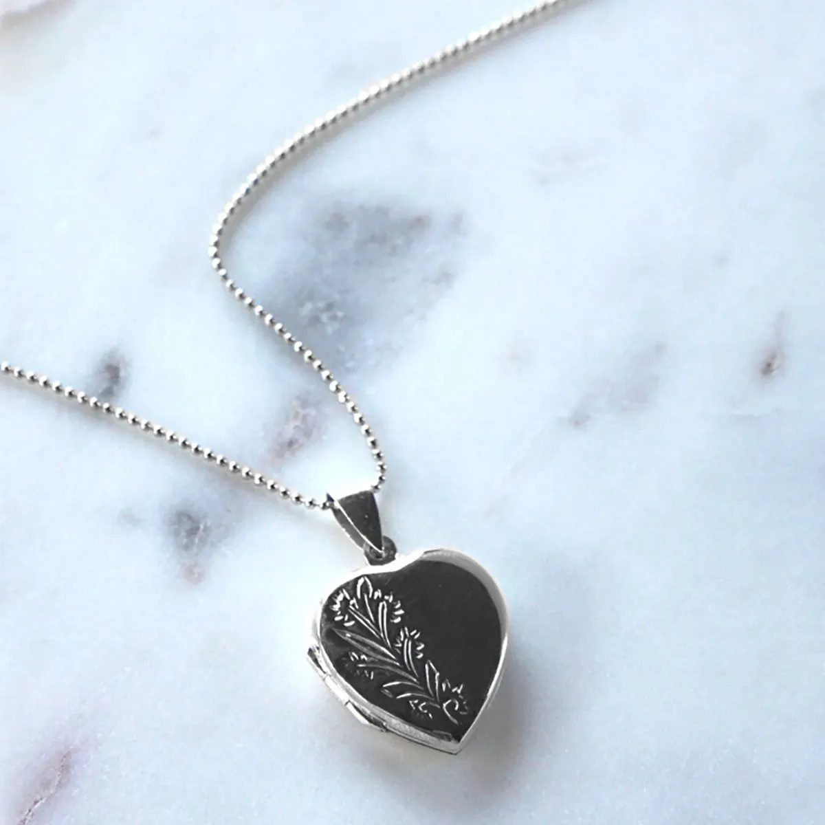 Floral Detail Sterling Silver Heart Locket