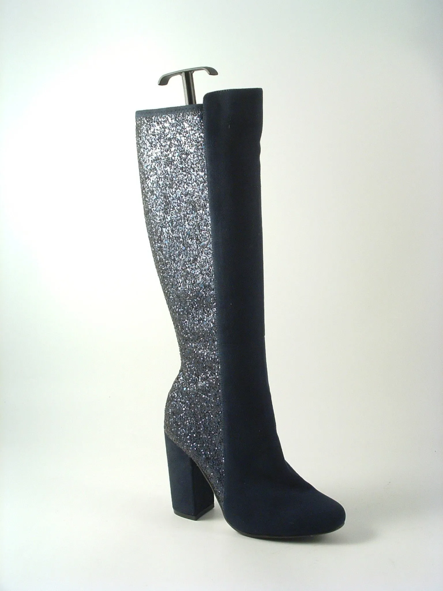 Glitz Shoes Tall Glitter Panel High Heeled Boots