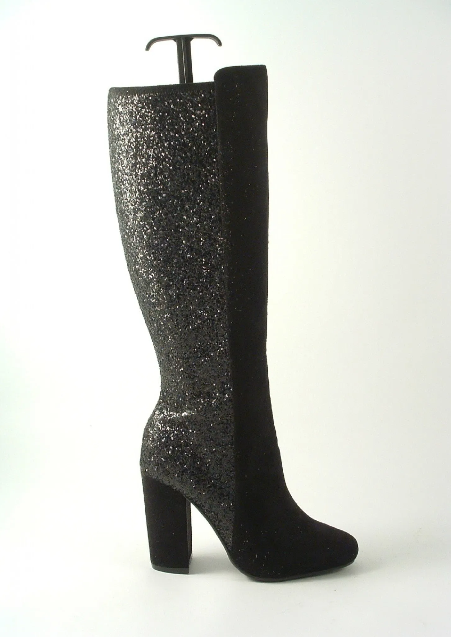 Glitz Shoes Tall Glitter Panel High Heeled Boots