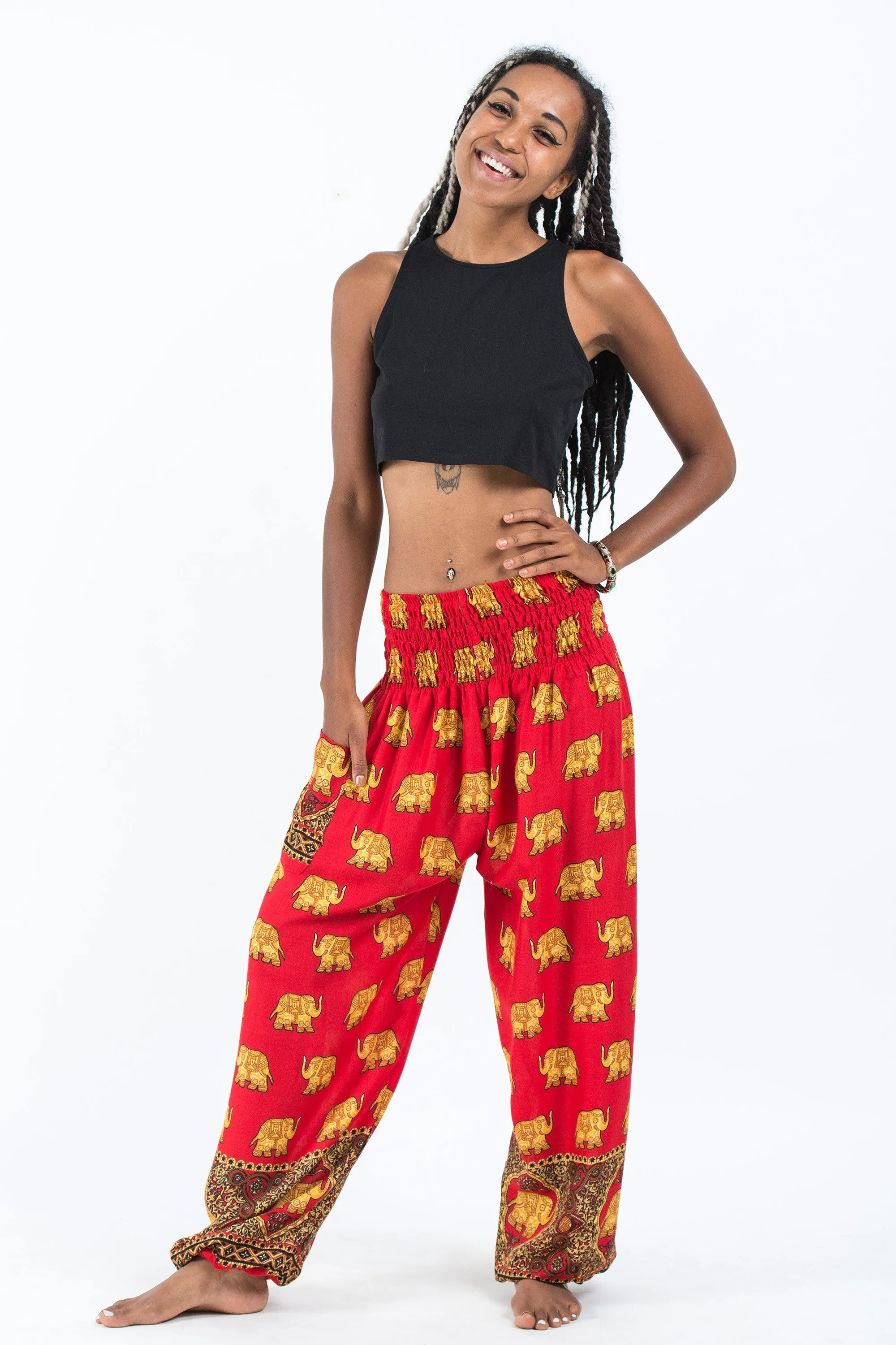 Golden Elephant Women's Elephant Pants in Red