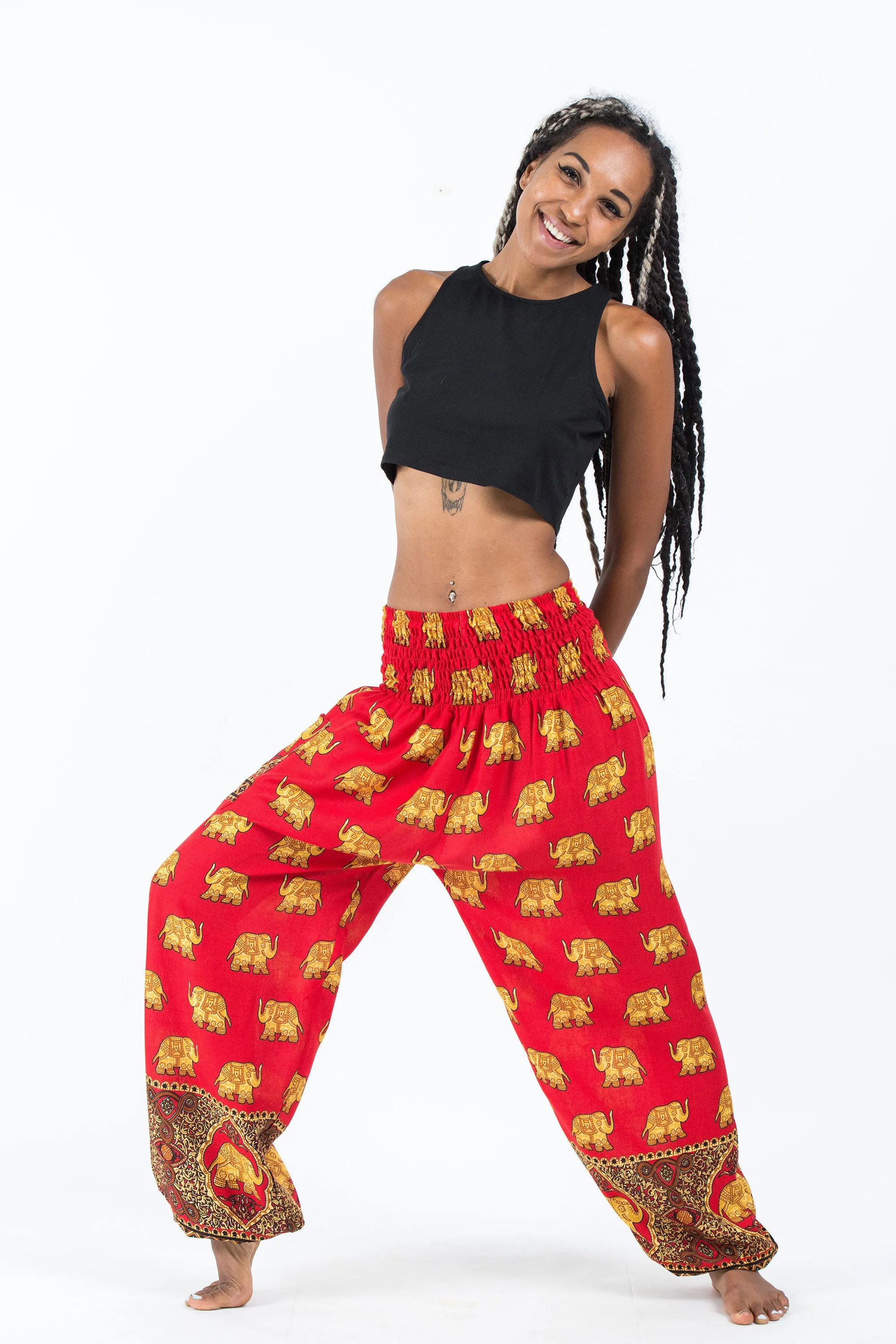 Golden Elephant Women's Elephant Pants in Red