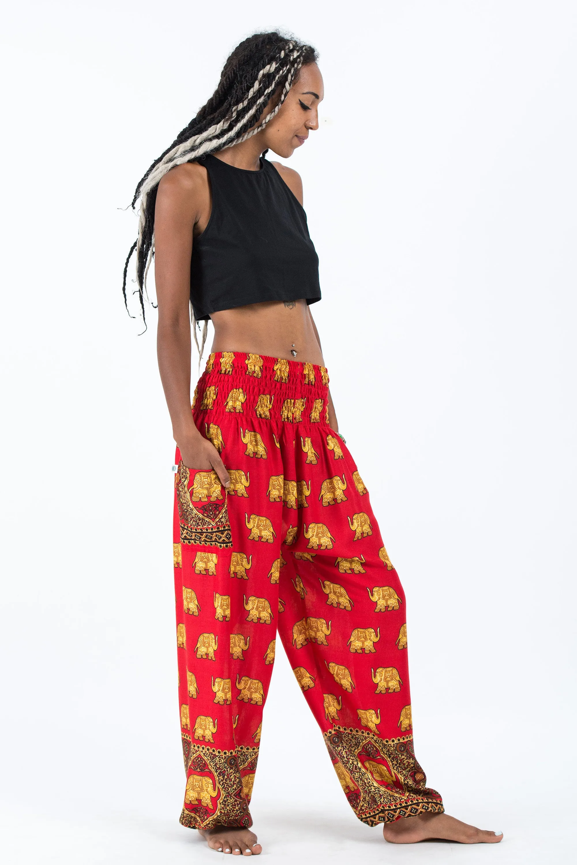 Golden Elephant Women's Elephant Pants in Red