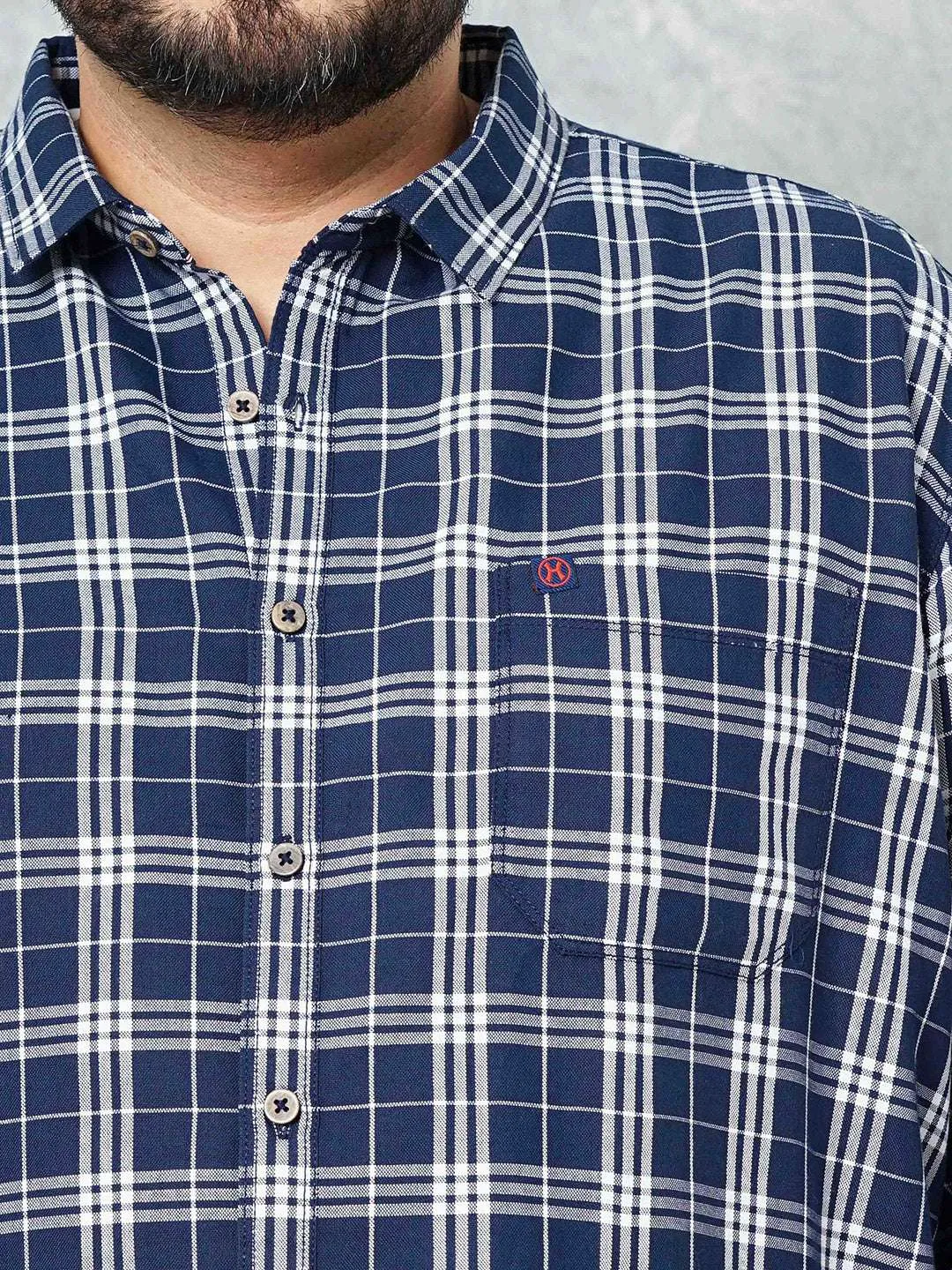 Hardsoda Men Navy Plus Size Checked Casual Shirt