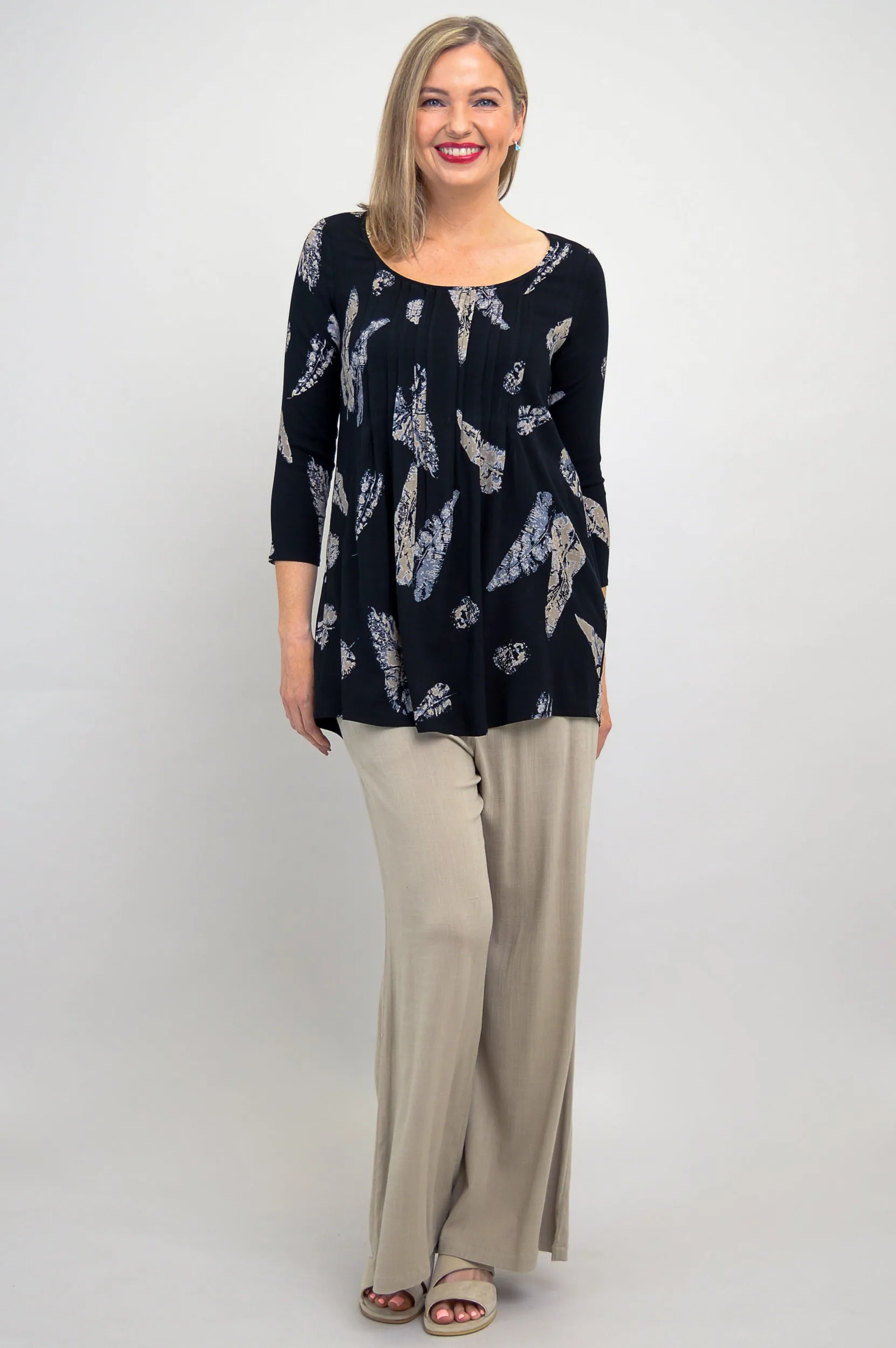 Harper Top, Leaf Shadow, Linen Bamboo - Final Sale