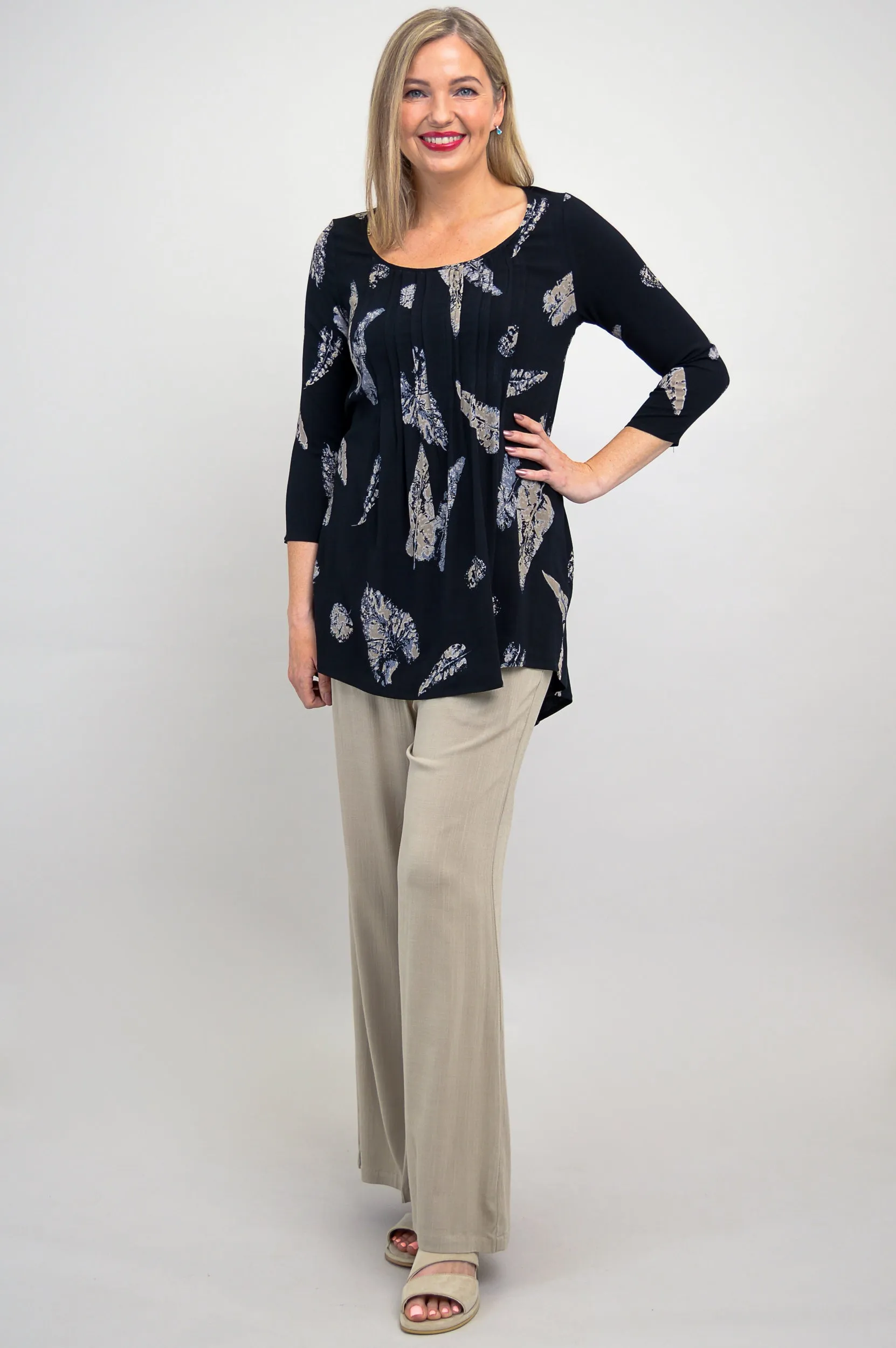 Harper Top, Leaf Shadow, Linen Bamboo - Final Sale