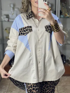 High Low Leopard Stripes Tunic Top