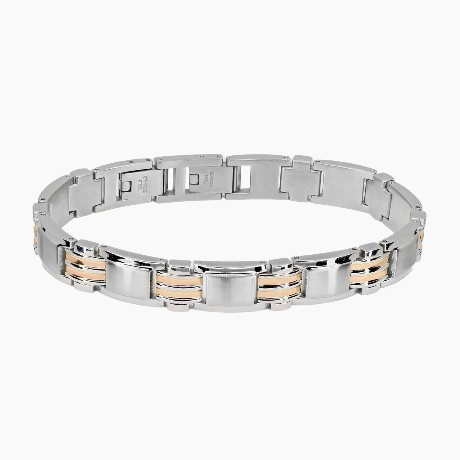 Italgem Stainless Steel and Rose Gold Link Bracelet