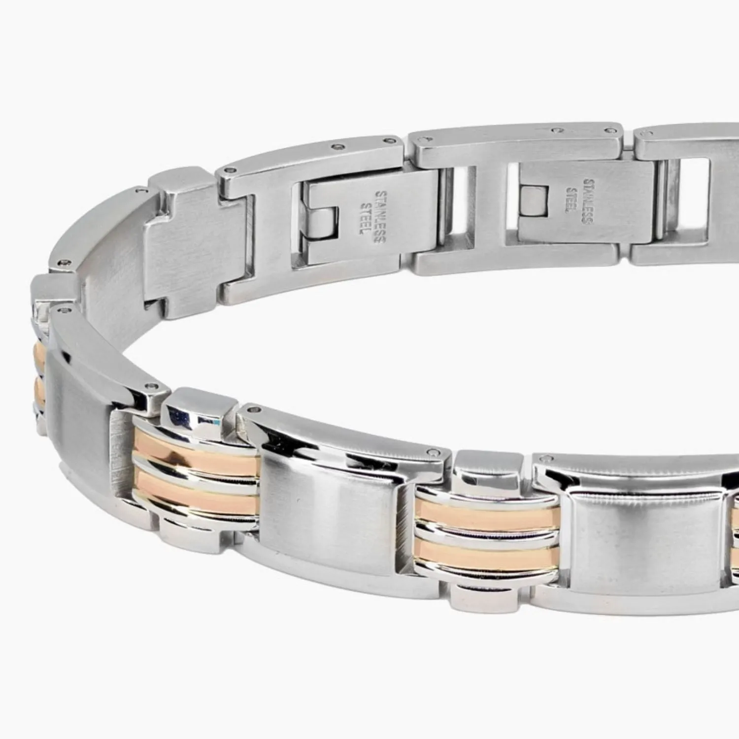 Italgem Stainless Steel and Rose Gold Link Bracelet