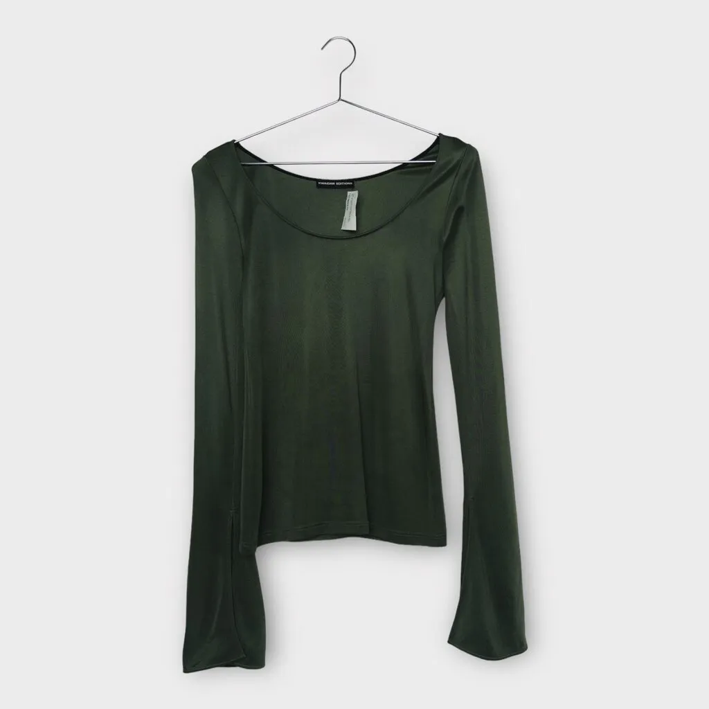 Kwaidan Editions Green Scoop Neck Flare Sleeve Top