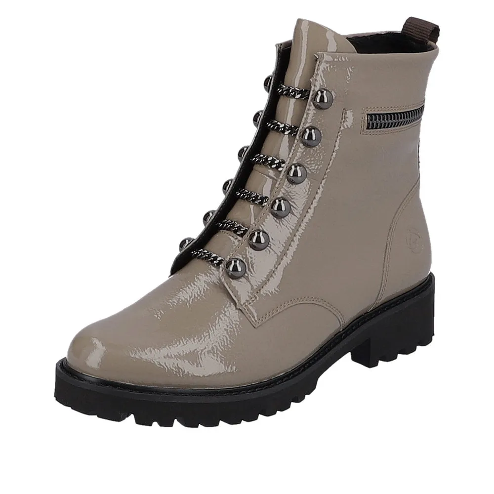 Ladies Remonte Boots Mushroom Patent Chunky Military Style D8670-20 sale