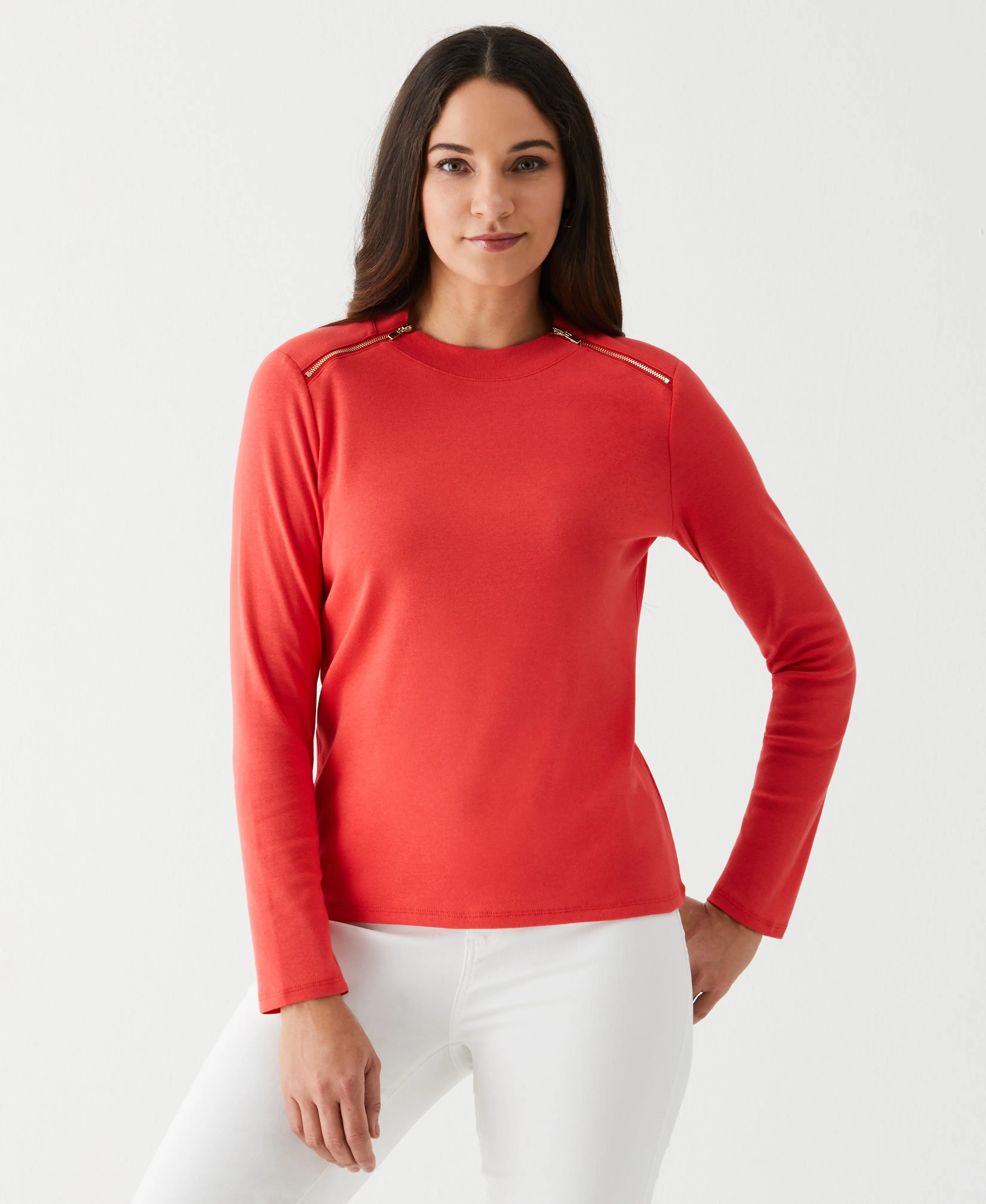 Long Sleeve Tee with Zipper Detail