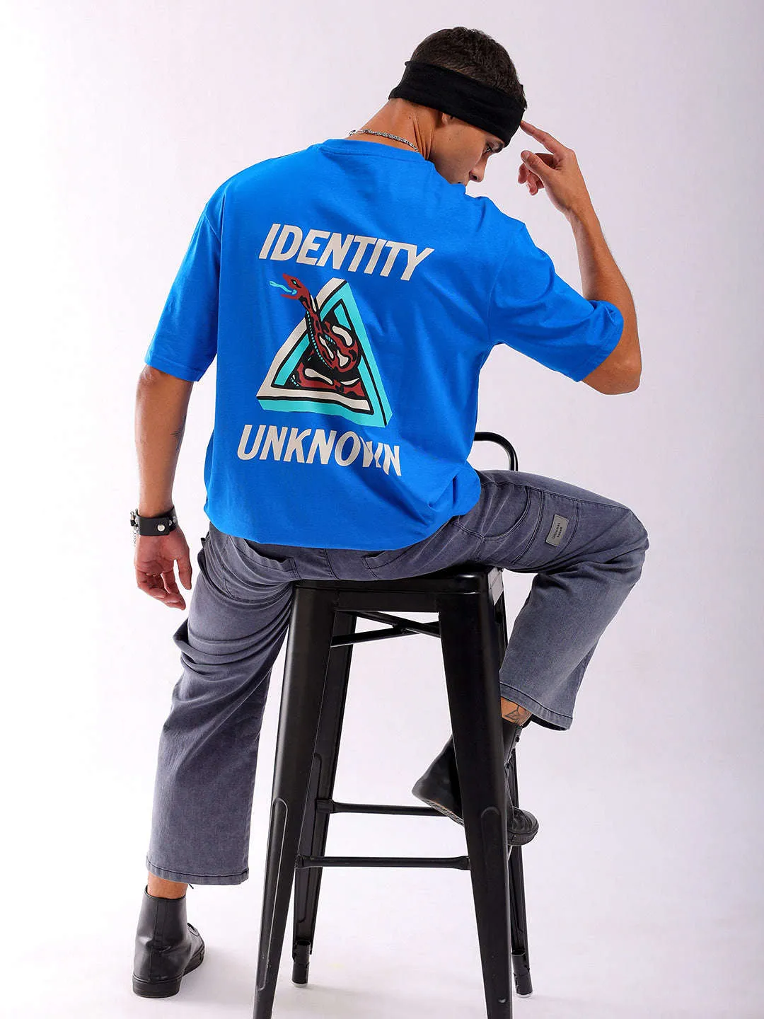 Men Blue Oversized Fit Back Printed T-Shirt