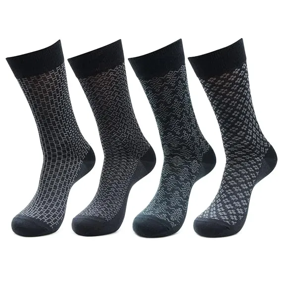 Men Socks - Mercerized Self Design Formal Dress Socks - Pack of 4