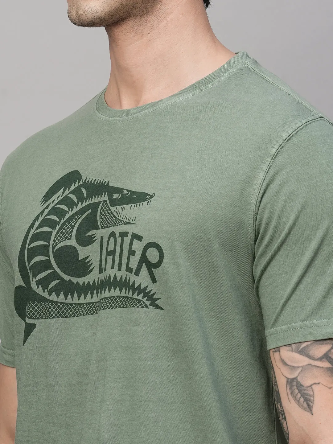 Men's Green Cotton Regular Fit Tshirt