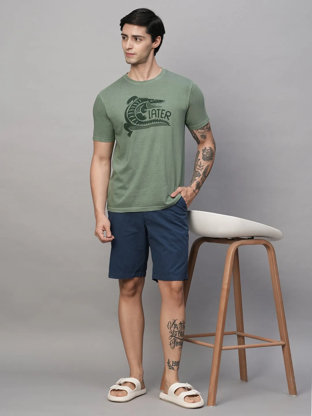 Men's Green Cotton Regular Fit Tshirt